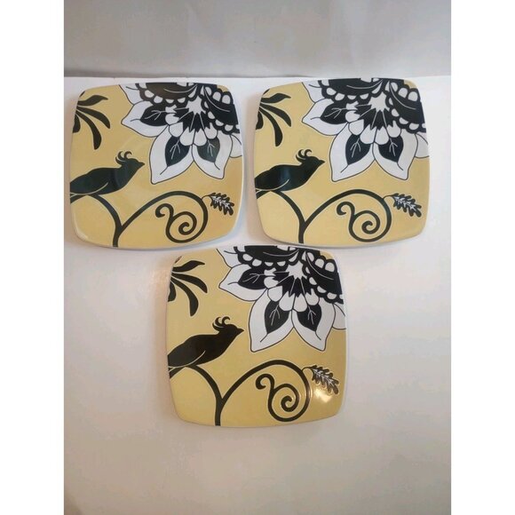 Roscher Songbird Collection White Black Yellow 8.5" Salad Plates Lot Of 3 - Picture 1 of 4